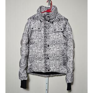 VARLEY Women's Highland Contrast Snake Print Button Zip Hood Puffer Jacket Sz M